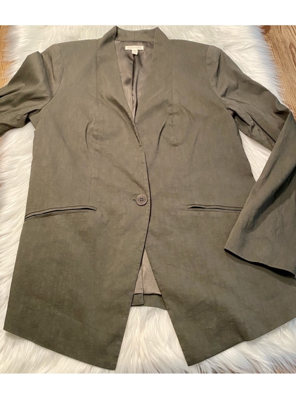 EILEEN FISHER XL ORGANIC LINEN BLAZER MEDIUM GREEN SUIT JACKET TRENDY BLAZER